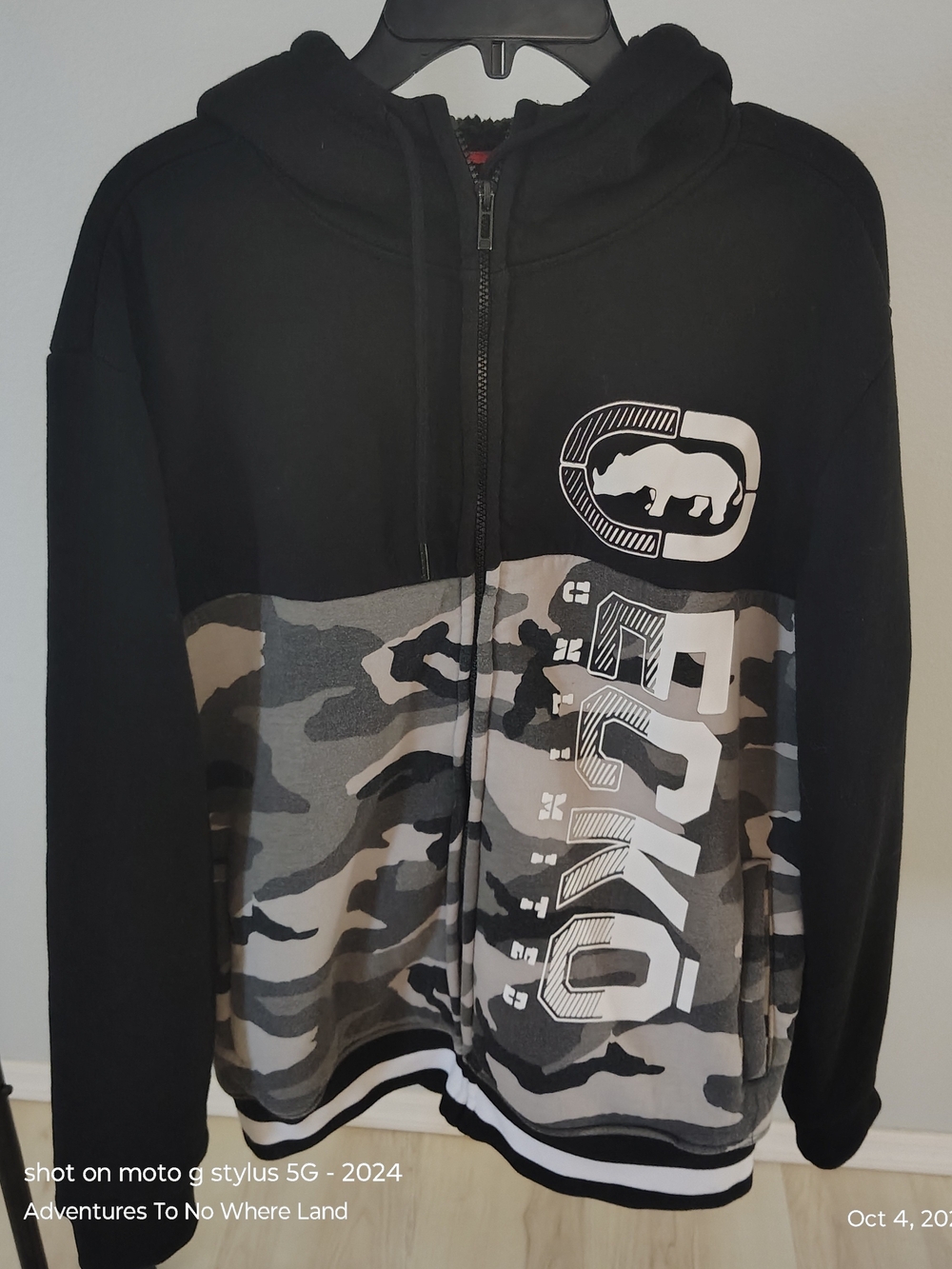 Ecko Unltd Sherpa Lined Split Camo Zip Hoodie Jacket M Y2K Skater Streetwear